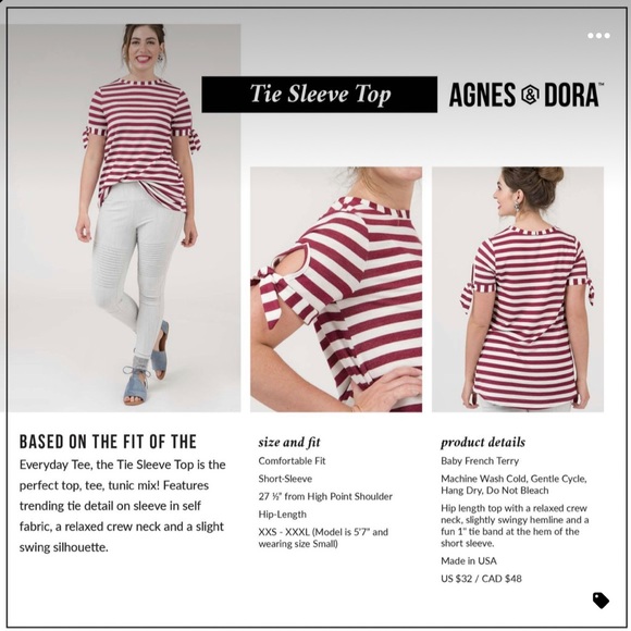 Agnes & Dora Striped Tie Sleeve Top L EUC - Picture 9 of 9